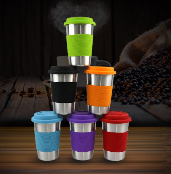 La última taza de 17OZ, el termo rizado con funda de silicona tiene 6 colores para elegir, la taza de café aislada admite cualquier logotipo personalizado