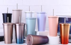 La última taza de café de paja de acero inoxidable de 17oz, tazas de colores de gradiente, una variedad de colores y estilos, admite logotipo personalizado