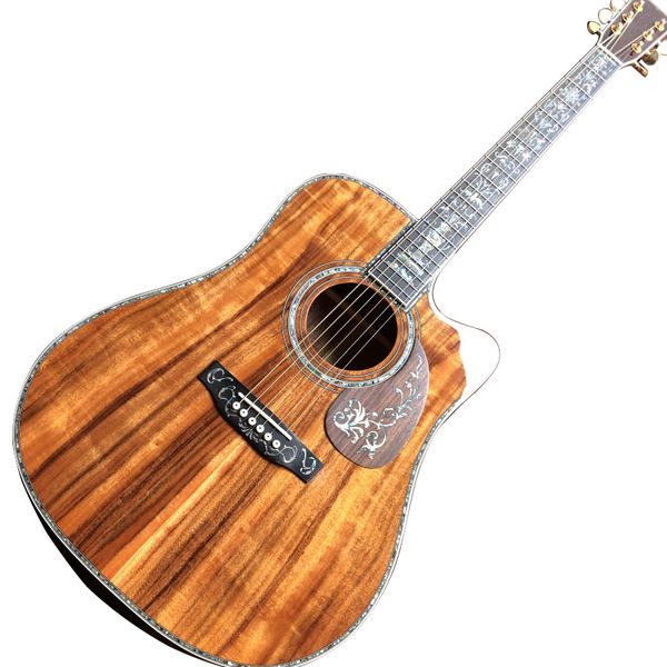 La dernière guitare folk classique en bois KOA de 41 pouces, incrustation d'ormeau véritable, garde en palissandre, guitare de type D, livraison gratuite