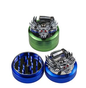 Het nieuwste roken van 50 mm maat aluminium legeringsmateriaal Vierlaags Devil Ghost Head Press Smoking Set Smok Grinder Manual Metal Smashing Device