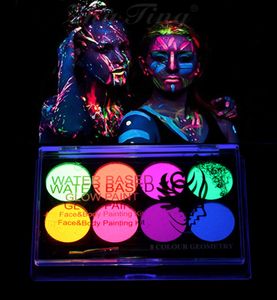 De nieuwste 8-kleuren fluorescerend schilderij in water oplosbaar lichaam schilderen pigment pigment gezicht kleurtheatrale make-up veel stijlen om te kiezen uit ondersteuning op maat