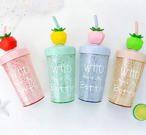 De nieuwste 9oz drinkwaren zomer plastic dubbellaags stro ijsbeker, koude lijm en ijskoud mengen, ondersteuning aangepast logo