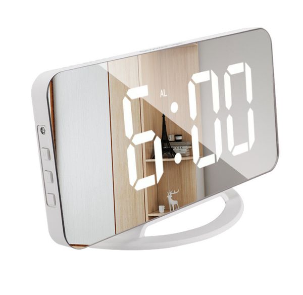 La dernière horloge de bureau, miroir de chargement de téléphone portable réveil électronique snooze affichage à LED hôtel, prend en charge le logo personnalisé