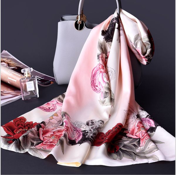 La dernière double couche de soie chinoise Hangzhou mode satin Foulard en soie imprimé womens 100% turnbuckle foulard de soie peut être utilisé des deux côtés