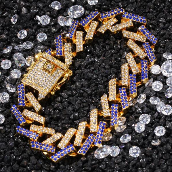 La dernière chaîne cubaine de haute qualité 15mm micro-incrusté couleur zircon bande hommes Bracelet hip hop mode bijoux en gros