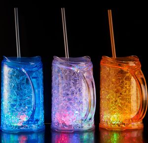 De nieuwste Smart Drinkware LED Lichtgevende Dubbellaags Plastic Stro Dazzling Lamp Houder, Verlichting Design, Ondersteuning Custom Logo