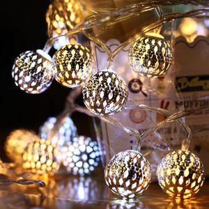 De nieuwste Solar 2-patronen 12 meter 100 licht, LED Hollow Marokkaanse Ballamp String Iron Art Lantern Christmas Bar Gift Decoratie