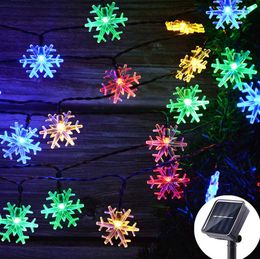 De nieuwste Solar Led12M100 lichten met 8 functies, Kerstdecoratie Opknopingslichten knipperende lichten, LED Solar Snowflake string lichten