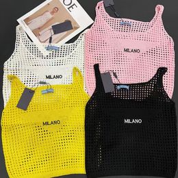 De nieuwste zomerontwerpen Dames breit T-shirt modetrend sexy roze borduurletters los super cool vest met brede schouderband