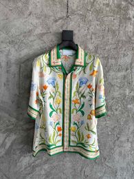 Le dernier été chemise en soie pour hommes mode fleur imprimé simple boutonnage design taille européenne designer de marque de luxe décontracté chemise à manches courtes
