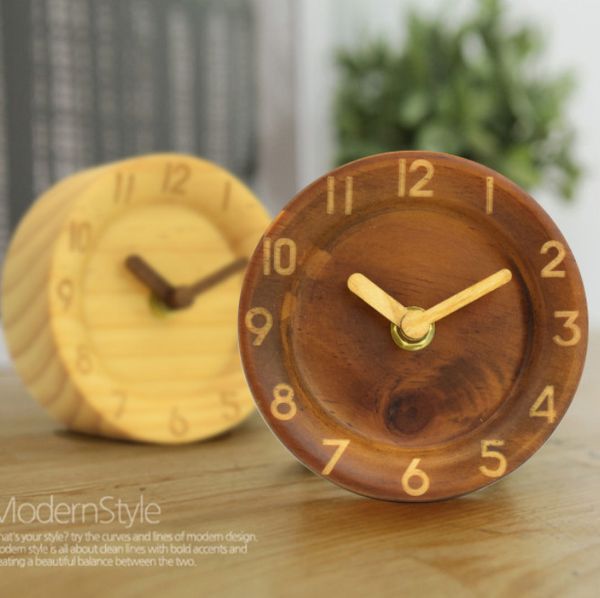 Los últimos relojes de mesa, reloj despertador creativo de madera maciza, elegantes agujas de madera, pequeños troncos silenciosos, muchos estilos para elegir