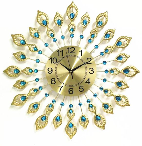 Los últimos relojes de pared, reloj de pared de pavo real creativo de estilo europeo de 60 CM, decoración de sala de estar silenciosa y lujosa