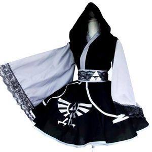 The Legend of Zelda Shadow Link Black Lolita Kimono Dress Game Cosplay Costume221g