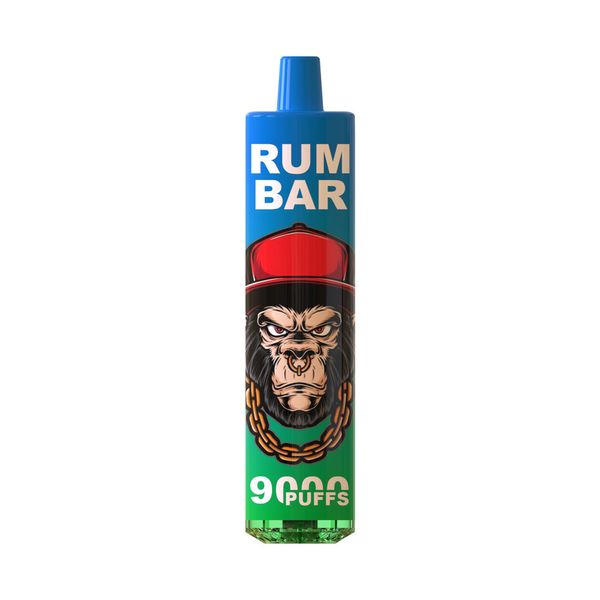 L'entrepôt local 100% d'origine Rum Bar 9000 Puffs Disposables E Cigarettes Vape Pen Air Flow Puff 9k 2% 5% Batterie rechargeable 18 ml 17Colors Dispositif Vape Pen