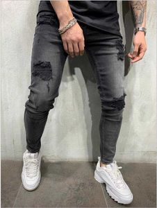 La locomotive Jeans Pantalons Hommes Crayon Pantalons Skinny Stretch Denim Pantalons en détresse Ripped Freyed Slim Fit Fashion X0621