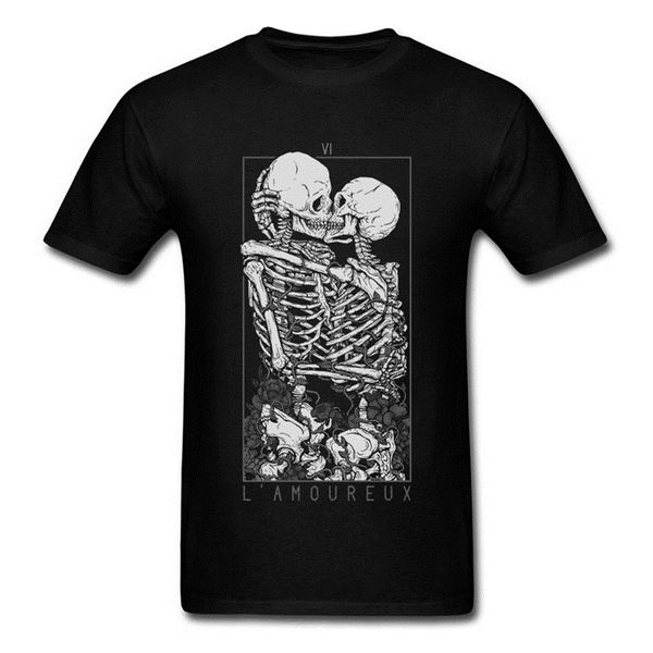 Les Amoureux Doux Baiser Crâne T-shirts Hug Me Pur Coton Couple Squelette Crâne T-shirt Hommes Jour De Pâques Mort Style Punk T-shirts 210324