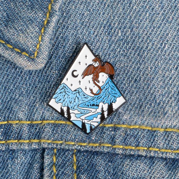 Broches de esmalte de montañas nevadas fundidas, pines de dragón para bolsa de ropa, joyería Punk, regalo para amigos