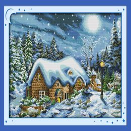 La plus belle peinture de décor de nuit de neige faite à la main, ensembles de broderie au point de croix, imprimés comptés sur toile DMC 14CT 1213r