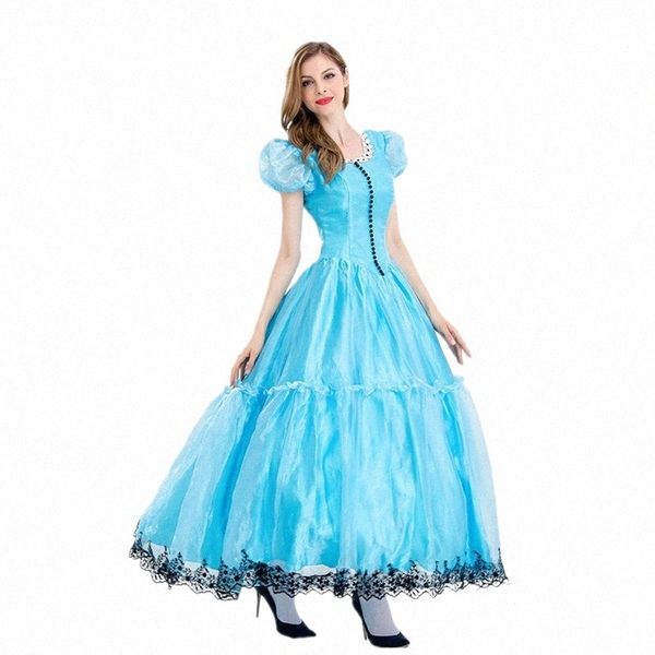 Le film Alice in Wderland Mad Hatter Queen Costume Halen Blue Party Princ Maid Carnival Cosplay Dr S2QP #