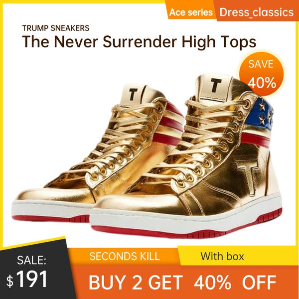 Zapatos dorados Zapatilla de deporte Moda Zapatos Trump The Never Surrender Tops altos T TRUMP SNEAKERS Zapatillas de deporte con suela de goma Diseñador superior S Hombre Zapatillas de deporte Corredores Zapato