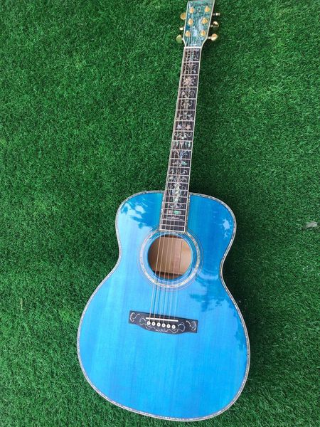 2022 Nouvelle guitare acoustique acoustique 41 pouces + main gauche, bleue. Table en épicéa, côté dorsal en bois bulbeux. Touche incrustée d'ébène.