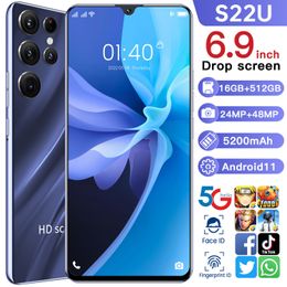 De nieuwe Android Smart S22U mobiele telefoon HD Water Drop Screen 6.52-inch 3+128G Gaming Mobiele telefoon Lage prijs Universele ondersteuning Taal Switching ID Fingerprint Unlock