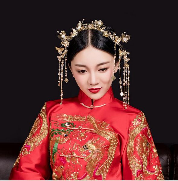 Costume de coiffure de mariée chinoise, couronne à pampilles, bijoux de spectacle de mariage, bijoux de cheveux de mariée, wo280p, nouvelle collection