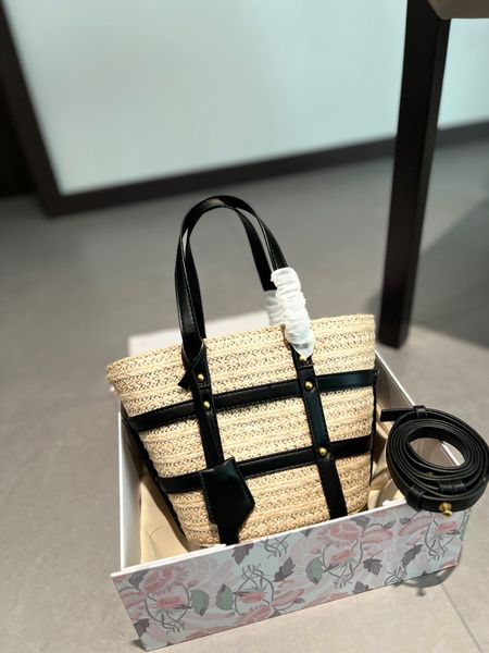 El nuevo clásico de alta calidad Luxurys Mujeres Woody Totes Diseñador Playa Compras Bolsos de paja Rafia Hierba Tejido Bolsas de hombro Damas Y Bolso Shopper Monedero Tote