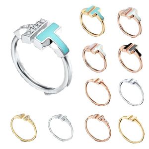 de nieuwe dubbele T-vormige merkontwerper Midi-ringen Opening Sterling Sier Band-ringen, 1.1 met originele mode-vrouw-sieradenring met doos