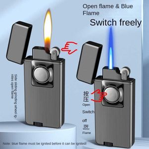 De nieuwe Hot-selling Double-fire Straight-through Plus Open Fire kan aanstekers naar believen schakelen, creatieve persoonlijkheidsaanstekers QJTE Geen gas