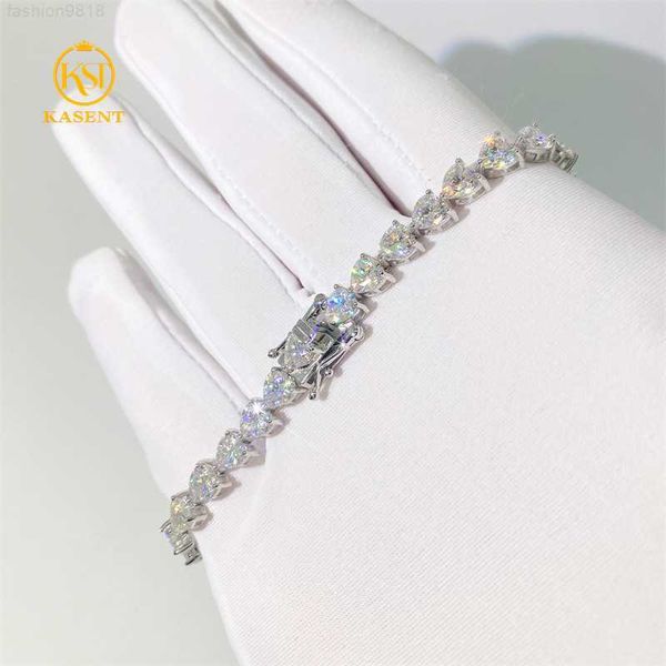 El nuevo Iced Out 925 Sterling Silver d Color Vvs Moissanite en forma de corazón Pulsera de tenis de oro blanco para hombres y mujeres