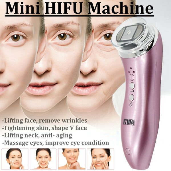 Mini HIFU Instrumentos de masaje facial Ultrasónico LED RF Máquina Dispositivo para el cuidado de la piel Estiramiento facial Apriete Eliminador de arrugas Ultrasonido Therapi Spa