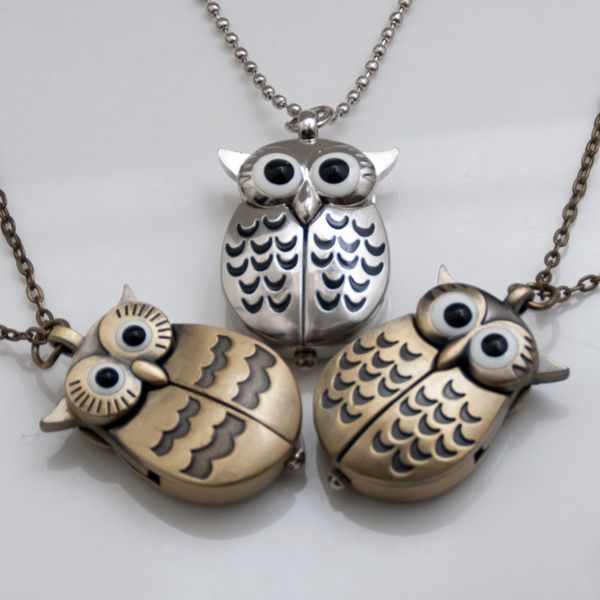 Le nouveau collier de montre de poche hibou ouvert et fermé bijoux vintage en gros chandail coréen chaîne montre de mode montre suspendue