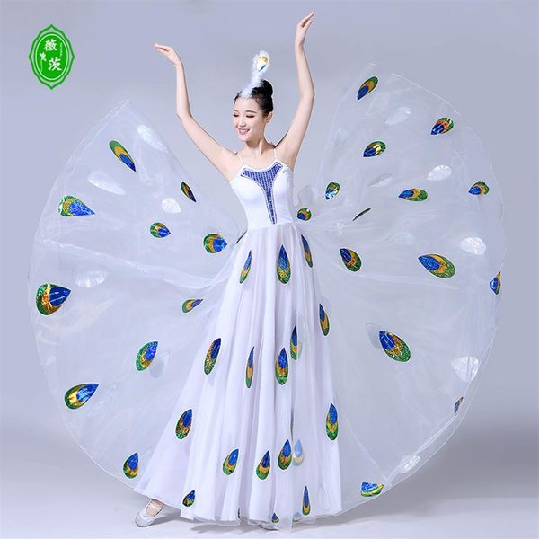 Les nouveaux spectacles de danse d'ouverture Dai costume de danse adulte femme spectacle d'oiseaux White Peacock Spirit fil grande jupe244W