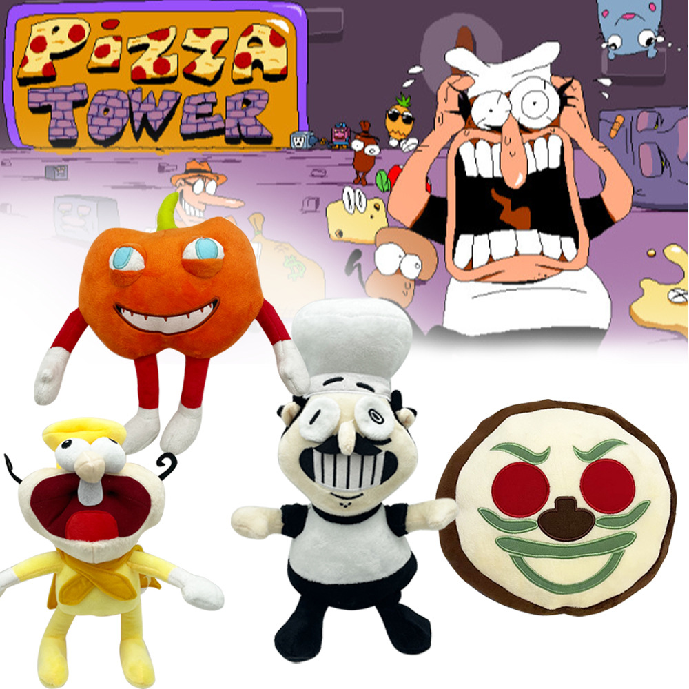 人形を囲む新しいピザタワーシリーズゲームシェフのぬいぐるみおもちゃ