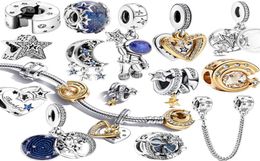 Le nouveau populaire 100% 925 STERLING SIRGH CHARM Série de perles étoiles Flash et Moon Pendant Glass Sécurité Chaîne Fit P Bracelets Bijoux DIY Gift9589008