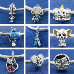 El nuevo y popular abalorio de plata de ley 925 con forma de ratón de dibujos animados de amor es adecuado para la pulsera Pandora primitiva, cadena de serpiente con cuentas, accesorios de moda femenina, regalo