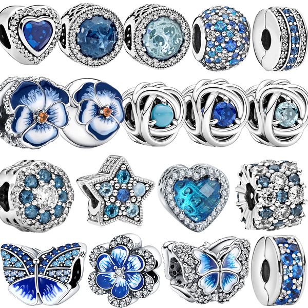 le nouveau populaire 925 sterling argent charme bleu papillon perle pandora bracelet femmes bijoux accessoires de mode cadeau d'anniversaire
