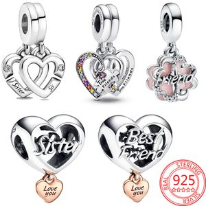 El nuevo y popular colgante de amuleto de corazón de cuatro hojas con rompecabezas de joyería de plata de ley 925 es adecuado para pulseras primitivas de pandora femeninas que hacen accesorios de moda.