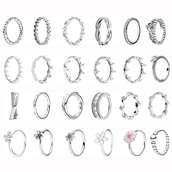 El nuevo popular corazón de ring Pandora Pandora de Sterling Pandora de 925 se entrelaza la serie Crown Versátiles Anillos de joyería de la serie