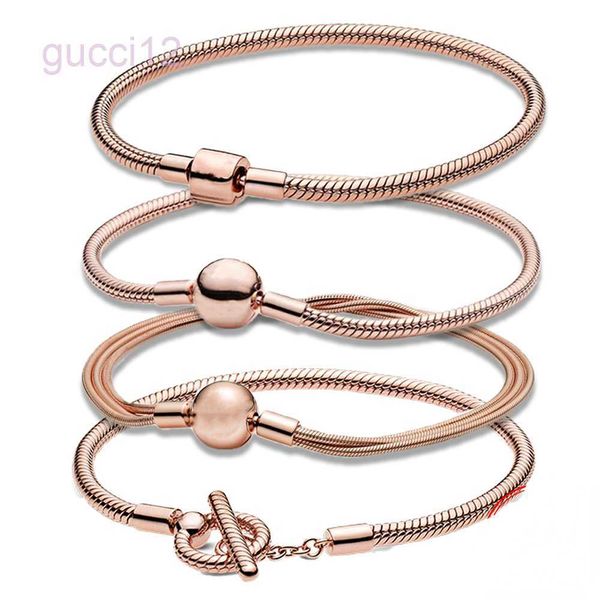 El nuevo Popular Plata de Ley 925 oro rosa momento romántico cadena de serpiente pulsera básica con dijes niña cumpleaños regalo de moda MOMB