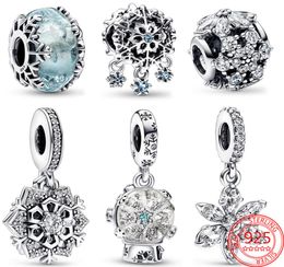La nouvelle série populaire 925 SERVIR HIVER SOURCHE SNOWFLAKE CHARM BLUE VERRE BELLES Snowball Angel Pendant Bracelet Women's Jewelry Christmas Gift6071544