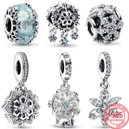 De nieuwe populaire 925 sterling zilveren winterserie sneeuwvlok bedel blauwe glaskralen sneeuwbal engel hanger pandora armband damessieraden kerstcadeau