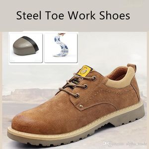La nouvelle sécurité Chaussures Hommes Bottes de travail Hommes Chaussures en cuir Bottes en acier Toe Laces Air Mesh sécurité Chaussures en cuir de vache respirant travail