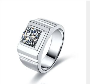 Le plus récent design international homme 1 carat Sona bague en diamant en argent sterling plaqué platine haut de gamme simulation diamant épaissi élargi