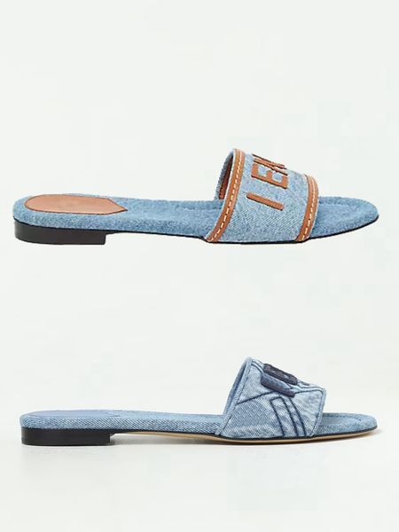 2024ss Femmes Appartements Sandale Talon Denim Slide Sandales Plat Resort Sandal Lady Outdoor Casual Flip Flop Beach Flats Slip on slides avec Box35-42