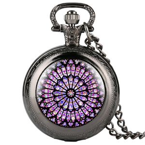 Reloj de bolsillo de cuarzo antiguo con pantalla de la catedral de Notre Dame de París, reloj de cadena, reloj de recuerdo, regalos para hombres y mujeres 326D