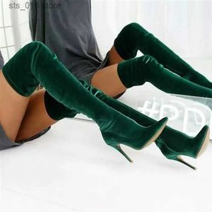 De over vrouwen kleur hiel knie suède massieve high laarzen mode groot formaat puntige teen stiletto damesschoenen t230927 365