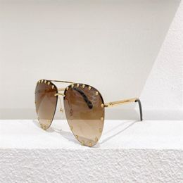 Die Party-Pilot-Sonnenbrille für Damen studiert goldbraun schattierte Sommersonnenbrillen, modische randlose Sonnenbrillen mit Box241n