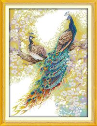 De pauw koppels liefhebbers dier decor schilderijen Handgemaakte Cross Stitch Craft Tools Borduren Handwerksets geteld print op c9713808